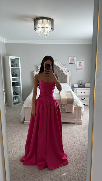 Miss Circle Women's Walterina Fuchsia Satin Strapless Drop Waist Corset Gown