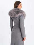 Faye Grey Wool Blend Single-Breasted Coat with Removable Faux Fur Collar