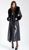 MANTEAU EN CUIR VÉGAN NOIR AVEC BORDURE EN FAUSSE FOURRURE ZAIDA 