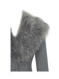 Faye Grey Wool Blend Single-Breasted Coat with Removable Faux Fur Collar