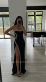 XOANA BLACK CRYSTAL EMBELLISHED HIGH SLIT GOWN