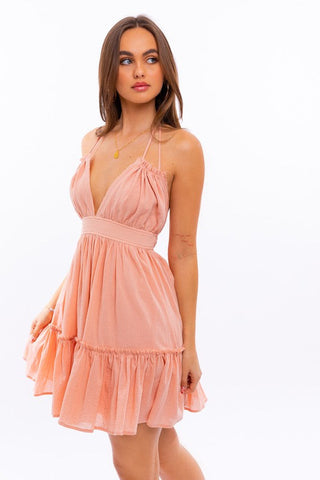 babydoll halter dress Satin Dreams Pleated Halter Babydoll Mini Dress Gunmetal / M