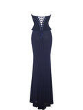 Orabelle Navy Mermaid Gown With Lace-up Back