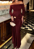 OFF SHOULDER LONG SLEEVE STRETCHY MAXI DRESS