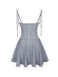 Vinaya Navy & White Striped Linen Flared Mini Dress