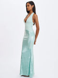 Wendale Mint Sequin Plunging Mermaid Maxi Dress