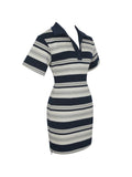 Whitley Navy & Ivory Piqué Cotton Striped Collared Mini Dress