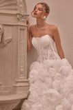RUFFLE FLOWER LACE BRIDAL GOWN