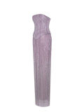 Tosca Beaded Purple Gradient Strapless Peplum Maxi Dress