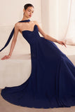 STRAPLESS SCARF A LINE CHIFFON DRESS