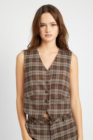GILET À CARREAUX BOUTONNÉS
