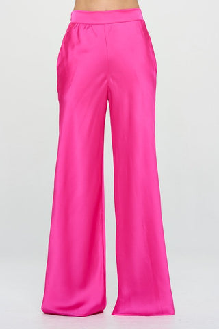 STRETCH SATIN ELASTIC WAIST POCKETS PANTS