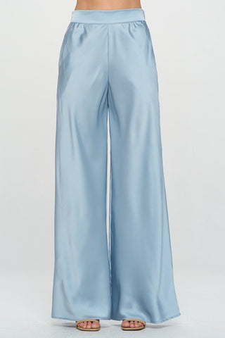 STRETCH SATIN ELASTIC WAIST POCKETS PANTS