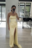 SATIN STRAPLESS DRAPED GOWN
