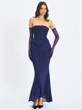 Orabelle Navy Mermaid Gown With Lace-up Back