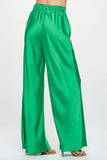 STRETCH SATIN ELASTIC WAIST POCKETS PANTS
