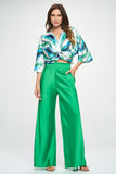 STRETCH SATIN ELASTIC WAIST POCKETS PANTS