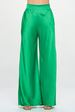 STRETCH SATIN ELASTIC WAIST POCKETS PANTS