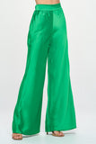 STRETCH SATIN ELASTIC WAIST POCKETS PANTS