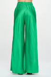 STRETCH SATIN ELASTIC WAIST POCKETS PANTS