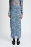 GONNA MAXI IN DENIM STAMPATA A VITA ALTA