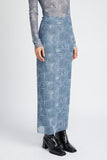GONNA MAXI IN DENIM STAMPATA A VITA ALTA