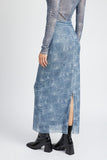 GONNA MAXI IN DENIM STAMPATA A VITA ALTA