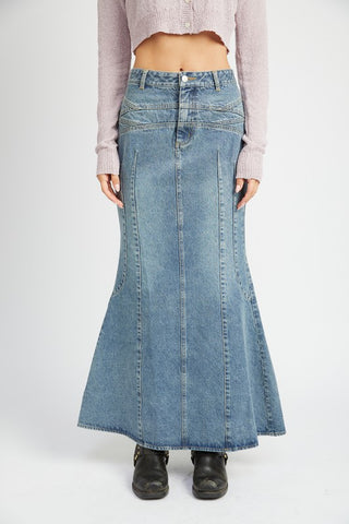 GONNA LUNGA IN DENIM A FLUSSO