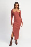 ROBE LONGUE COL LICOU AVEC FENTE