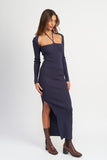 ROBE LONGUE COL LICOU AVEC FENTE