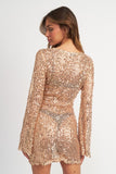 MINI ABITO CON MANICHE A CAMPANA E PAILLETTES