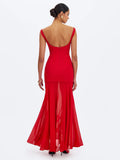 Verona Crimson Scoop Neck Flared Maxi Dress
