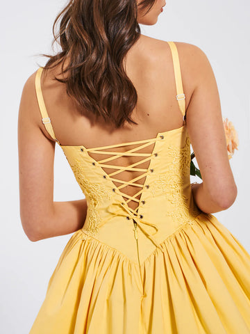 Women's Kadi Yellow Cotton Drop Waist Corset Mini Dress Women's Kadi Yellow Cotton Drop Waist Corset Mini Dress