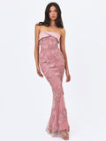Raphaela Dusty Pink Beaded Floral Strapless Mermaid Maxi Dress