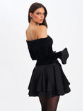 Magnolia Black Off-shoulder Layered Mini Dress