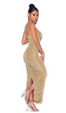ROBE LONGUE EN MOUSSELINE DE SOIE FRONCÉE DORÉE 
