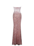 Uliya Rosy Pink Strapless Mermaid Peplum Maxi Dress