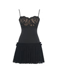 Umra Black Contrast Lace Sweetheart Mini Dress