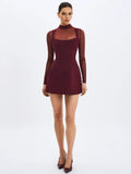 Natasha Burgundy Faux Two-Piece Turtleneck Mini Dress