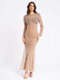 RITA Embroidered Mesh Silver Beaded Mermaid Gown