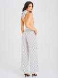 Oriana White Polka Dots Halter Jumpsuit