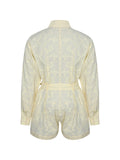 Malou Lemon Yellow Embroidered Poplin Belted Shirt Romper