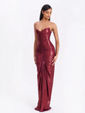 Sable Ruched Burgundy Glitter Mermaid Gown