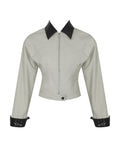 Vinette Sage Cotton Gabardine Cropped Front Zip Jacket