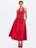 Ursel Crimson Gathered A-Line Midi Skirt