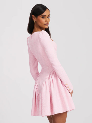 long sleeve pink tweed dress Jayleen Long Sleeve Dresses Tweed Mini Dress - Pink/combo