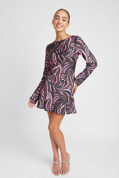 ZEBRA PRINT MINI DRESS WITH LACED UP BACK ZEBRA PURPLE / M ZEBRA PRINT MINI DRESS WITH LACED UP BACK ZEBRA PURPLE / M