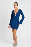 ROBE MINI À MANCHES LONGUES À PAILLETTES AVEC TROU DE CLEF SUR LE DEVANT
