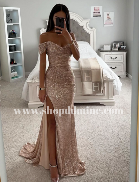 Rose Gold Ruched Gown Large / Rose Gold