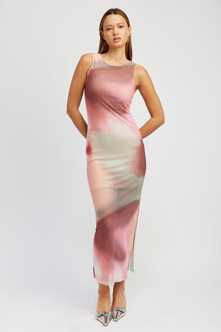 ROBE LONGUE AVEC IMPRIMÉ TIE DYE